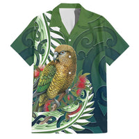 New Zealand Kea Bird Family Matching Puletasi and Hawaiian Shirt With Maori Koru Fern LT05 Dad's Shirt - Short Sleeve Green - Polynesian Pride