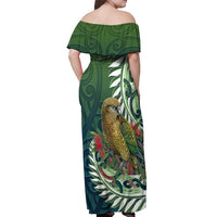New Zealand Kea Bird Off Shoulder Maxi Dress With Maori Koru Fern - Polynesian Pride
