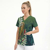 New Zealand Kea Bird Scrub Top With Maori Koru Fern - Polynesian Pride