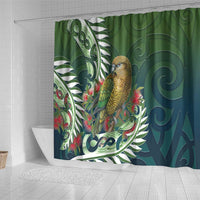 New Zealand Kea Bird Shower Curtain With Maori Koru Fern - Polynesian Pride