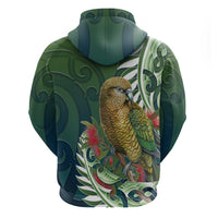 New Zealand Kea Bird Zip Hoodie With Maori Koru Fern - Polynesian Pride