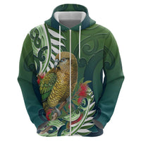 New Zealand Kea Bird Zip Hoodie With Maori Koru Fern - Polynesian Pride
