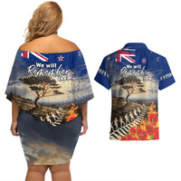 New Zealand ANZAC Day Couples Matching Off Shoulder Short Dress and Hawaiian Shirt The Lonesome Pine With Soldier Fern LT05 - Polynesian Pride