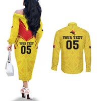 Papua New Guinea Rugby Custom Couples Matching Off The Shoulder Long Sleeve Dress and Long Sleeve Button Shirt Kumuls Heritage