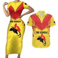 Papua New Guinea Rugby Custom Couples Matching Short Sleeve Bodycon Dress and Hawaiian Shirt Kumuls Heritage LT05 Yellow - Polynesian Pride