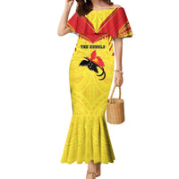 Papua New Guinea Rugby Custom Family Matching Mermaid Dress and Hawaiian Shirt Kumuls Heritage LT05 Mom's Dress Yellow - Polynesian Pride