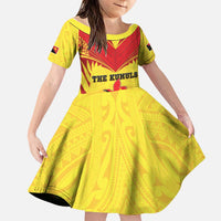 Papua New Guinea Rugby Custom Family Matching Off The Shoulder Long Sleeve Dress and Hawaiian Shirt Kumuls Heritage LT05 Daughter's Dress Yellow - Polynesian Pride