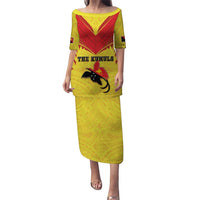 Papua New Guinea Rugby Custom Family Matching Puletasi and Hawaiian Shirt Kumuls Heritage LT05 Mom's Dress Yellow - Polynesian Pride