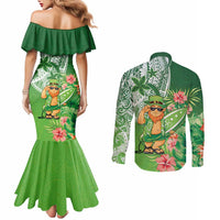 Aloha Hawaii St Patrick's Day Couples Matching Mermaid Dress and Long Sleeve Button Shirt Polynesian Style