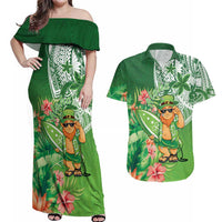 Aloha Hawaii St Patrick's Day Couples Matching Off Shoulder Maxi Dress and Hawaiian Shirt Polynesian Style