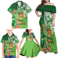 Aloha Hawaii St Patrick's Day Family Matching Off Shoulder Maxi Dress and Hawaiian Shirt Polynesian Style