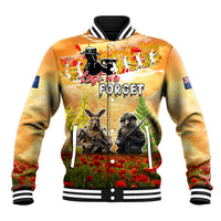 Australia And New Zealand ANZAC Day Baseball Jacket Kangaroo And Kiwi Bird Soldiers Lest We Forget LT05 Unisex Yellow - Polynesian Pride