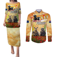 Australia And New Zealand ANZAC Day Couples Matching Puletasi and Long Sleeve Button Shirt Kangaroo And Kiwi Bird Soldiers Lest We Forget LT05 Yellow - Polynesian Pride