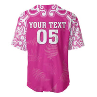 New Zealand Fern Women Rugby Custom Baseball Jersey Pink Maori Pattern