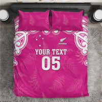 New Zealand Fern Women Rugby Custom Bedding Set Pink Maori Pattern