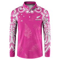 New Zealand Fern Women Rugby Custom Button Sweatshirt Pink Maori Pattern
