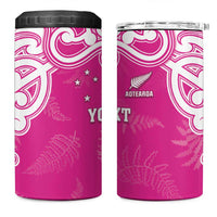 New Zealand Fern Women Rugby Custom 4 in 1 Can Cooler Tumbler Pink Maori Pattern