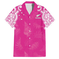 New Zealand Fern Women Rugby Custom Family Matching Short Sleeve Bodycon Dress and Hawaiian Shirt Pink Maori Pattern