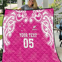 New Zealand Fern Women Rugby Custom Quilt Pink Maori Pattern