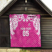 New Zealand Fern Women Rugby Custom Quilt Pink Maori Pattern