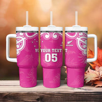 New Zealand Fern Women Rugby Custom Tumbler With Handle Pink Maori Pattern