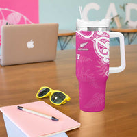 New Zealand Fern Women Rugby Custom Tumbler With Handle Pink Maori Pattern