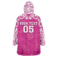 New Zealand Fern Women Rugby Custom Wearable Blanket Hoodie Pink Maori Pattern