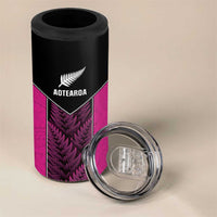 New Zealand Fern Rugby Custom 4 in 1 Can Cooler Tumbler Pink Maori Pattern
