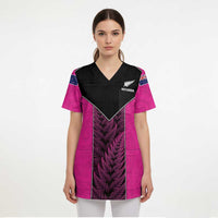 New Zealand Fern Rugby Custom Scrub Top Pink Maori Pattern - Polynesian Pride
