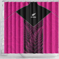 New Zealand Fern Rugby Shower Curtain Pink Maori Pattern