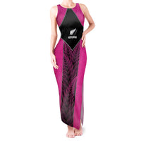 New Zealand Fern Rugby Custom Tank Maxi Dress Pink Maori Pattern