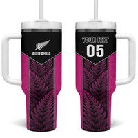 New Zealand Fern Rugby Custom Tumbler With Handle Pink Maori Pattern