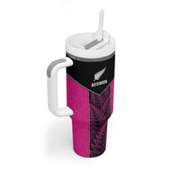 New Zealand Fern Rugby Custom Tumbler With Handle Pink Maori Pattern