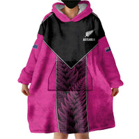 New Zealand Fern Rugby Custom Wearable Blanket Hoodie Pink Maori Pattern