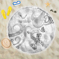 Brain Cancer Awareness Beach Blanket Ribbon Polynesian Pattern