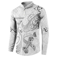 Personalised Brain Cancer Awareness Button Sweatshirt Ribbon Polynesian Pattern