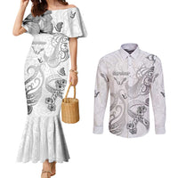 Personalised Brain Cancer Awareness Couples Matching Mermaid Dress and Long Sleeve Button Shirt Ribbon Polynesian Pattern