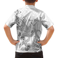 Personalised Brain Cancer Awareness Family Matching Off The Shoulder Long Sleeve Dress and Hawaiian Shirt Ribbon Polynesian Pattern