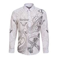 Personalised Brain Cancer Awareness Long Sleeve Button Shirt Ribbon Polynesian Pattern