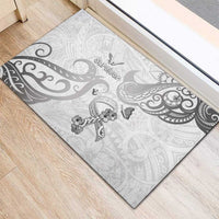 Brain Cancer Awareness Rubber Doormat Ribbon Polynesian Pattern