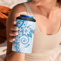 Blue Polynesian Pattern With Plumeria Flowers 4 in 1 Can Cooler Tumbler