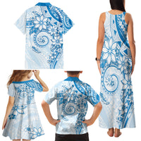 Polynesian Pattern With Plumeria Flowers Family Matching Tank Maxi Dress and Hawaiian Shirt Blue