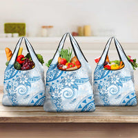 Polynesian Pattern With Plumeria Flowers Grocery Bag Blue
