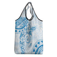 Polynesian Pattern With Plumeria Flowers Grocery Bag Blue