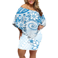 Polynesian Pattern With Plumeria Flowers Off Shoulder Short Dress Blue LT05 Women Blue - Polynesian Pride