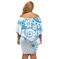 Polynesian Pattern With Plumeria Flowers Off Shoulder Short Dress Blue LT05 - Polynesian Pride