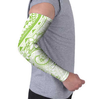Polynesian Pattern With Plumeria Flowers Arm Sleeves Lime Green - Polynesian Pride