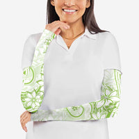 Polynesian Pattern With Plumeria Flowers Arm Sleeves Lime Green - Polynesian Pride