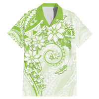 Polynesian Pattern With Plumeria Flowers Family Matching Mermaid Dress and Hawaiian Shirt Lime Green