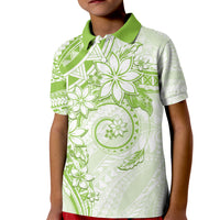 Polynesian Pattern With Plumeria Flowers Kid Polo Shirt Lime Green